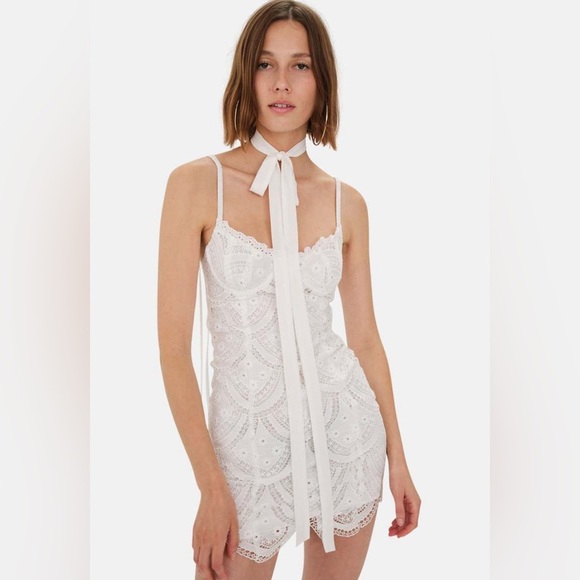 NWT For Love & Lemons Sandra Mini Dress - White Lace Bustier Dress - Size Small - Picture 3 of 7